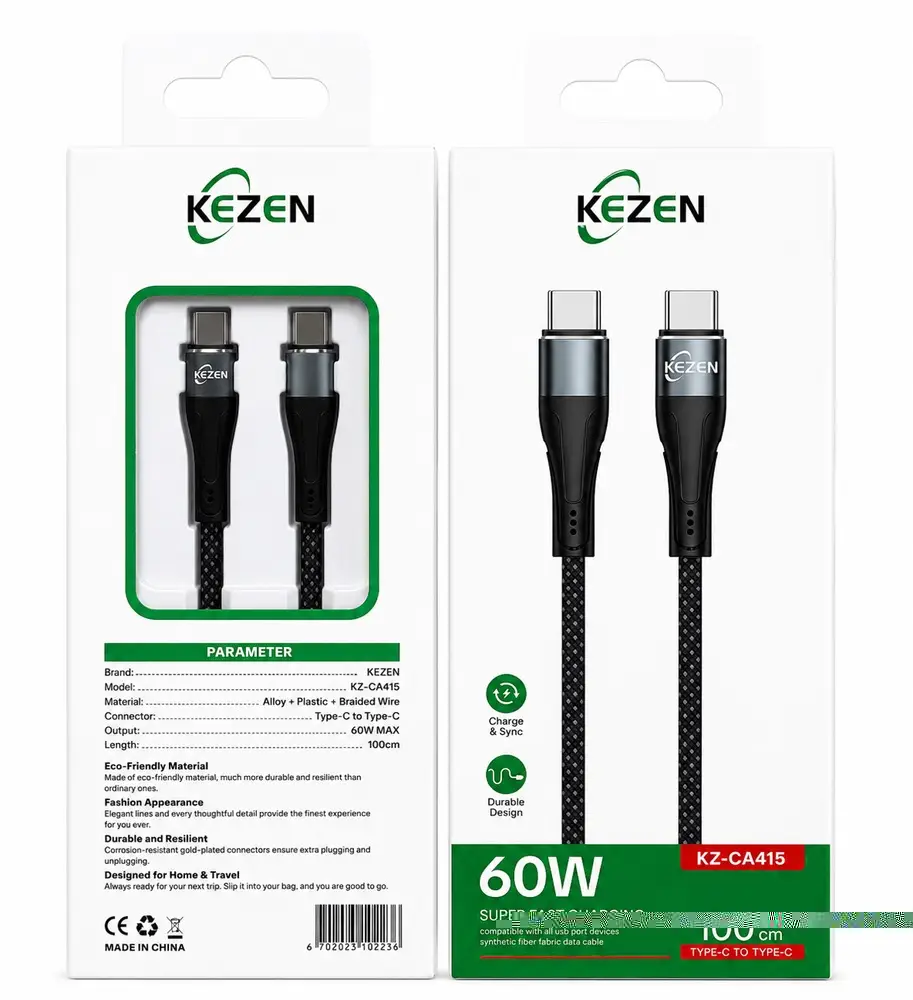 کابل Type-C به Type-C کزن KEZEN KZ-CA415 فست شارژ 60 وات 1 متری