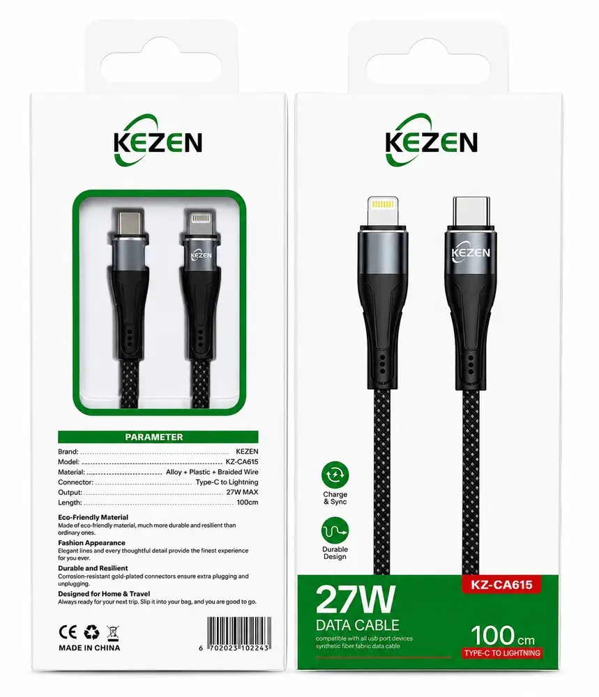 کابل Type-C به Lightning کیزن KEZEN KZ-CA615 فست شارژ 27 وات | 1 متری