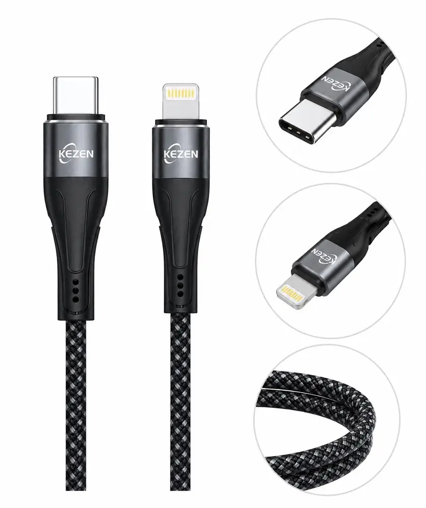 کابل Type-C به Lightning کیزن KEZEN KZ-CA615 فست شارژ 27 وات | 1 متری