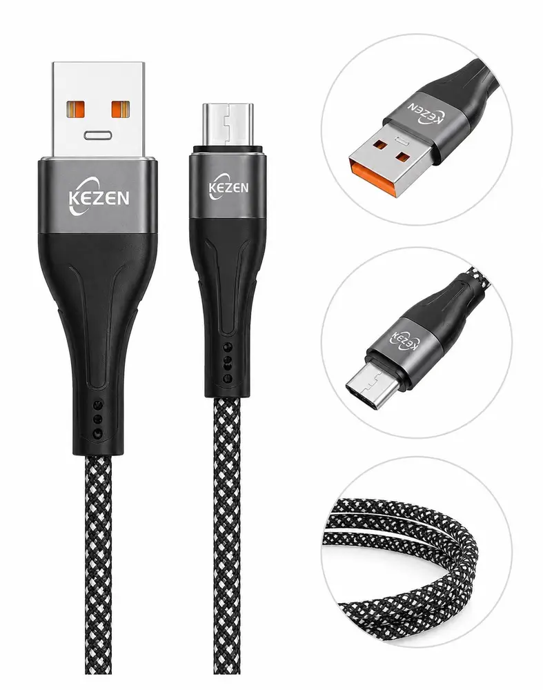 کابل USB به Micro USB کیزن KEZEN KZ-CA115 فست شارژ 2.4 آمپر با روکش بافته شده 1 متری