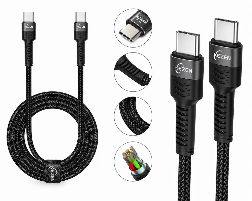کابل Type-C به Type-C کزن مدل KZ-CA412 با روکش بافته شده، کانکتور فلزی و توان شارژ سریع 60 وات