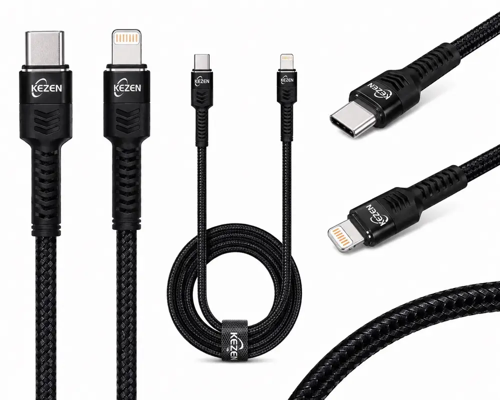 کابل شارژ آیفون Type-C به Lightning کیزن KEZEN مدل KZ-CA612، شارژ سریع 27W، انتقال داده پرسرعت، طول 1 متر، روکش بافته شده مقاوم