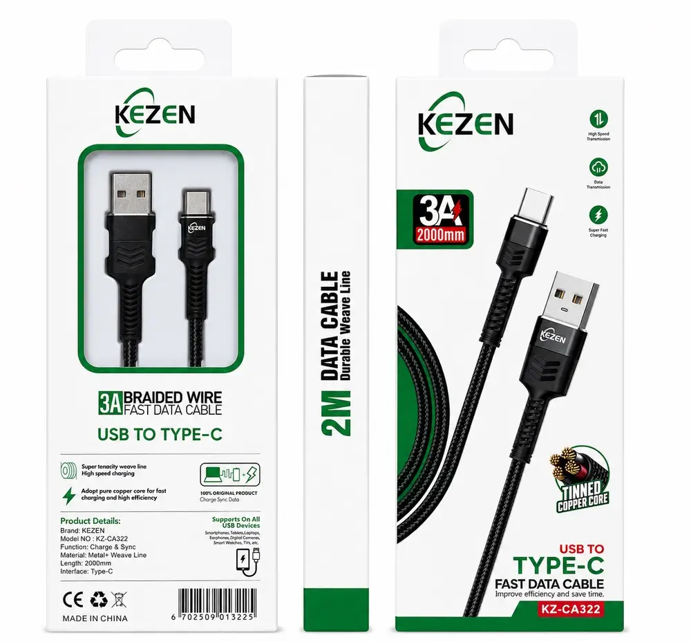 کابل شارژ Type-C کزن KEZEN مدل KZ-CA322 طول 2 متر