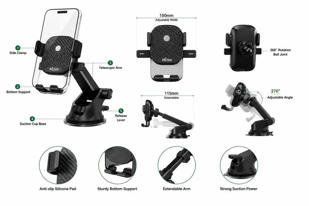 هولدر موبایل خودرو KEZEN CH-11 پایه نگهدارنده گوشی با چرخش 360 درجه