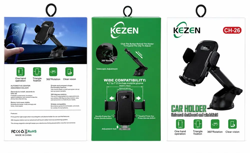 هولدر موبایل خودرو KEZEN مدل CH-26 مناسب نصب روی داشبورد و شیشه با چرخش 360 درجه و بازوی تلسکوپی