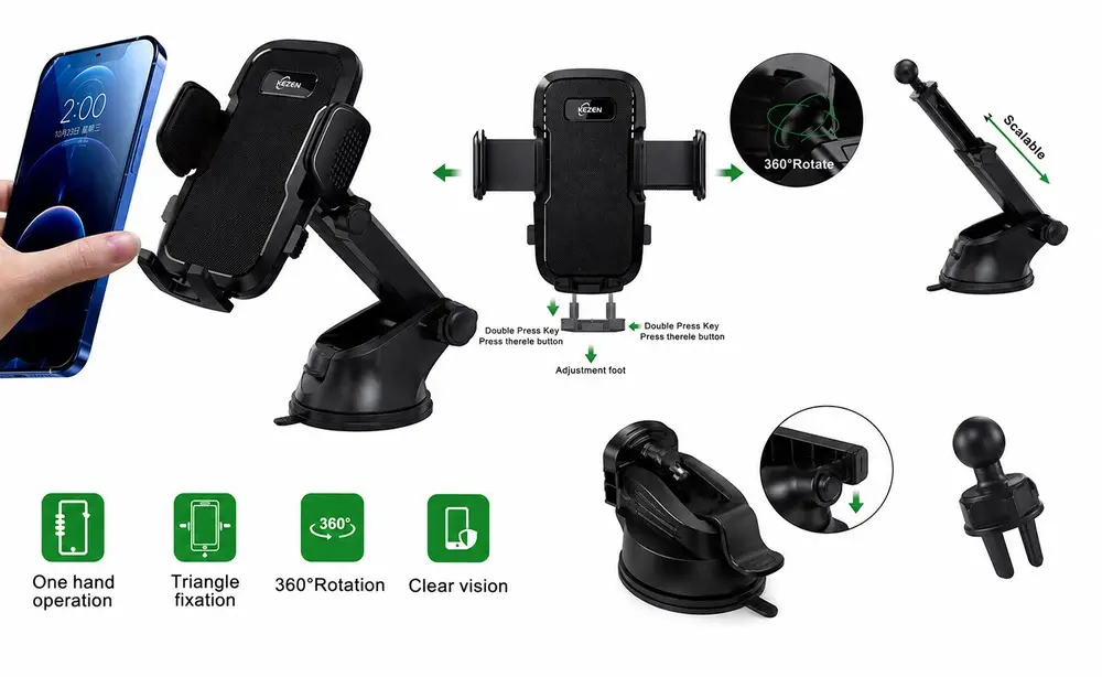 هولدر موبایل خودرو KEZEN مدل CH-26 مناسب نصب روی داشبورد و شیشه با چرخش 360 درجه و بازوی تلسکوپی