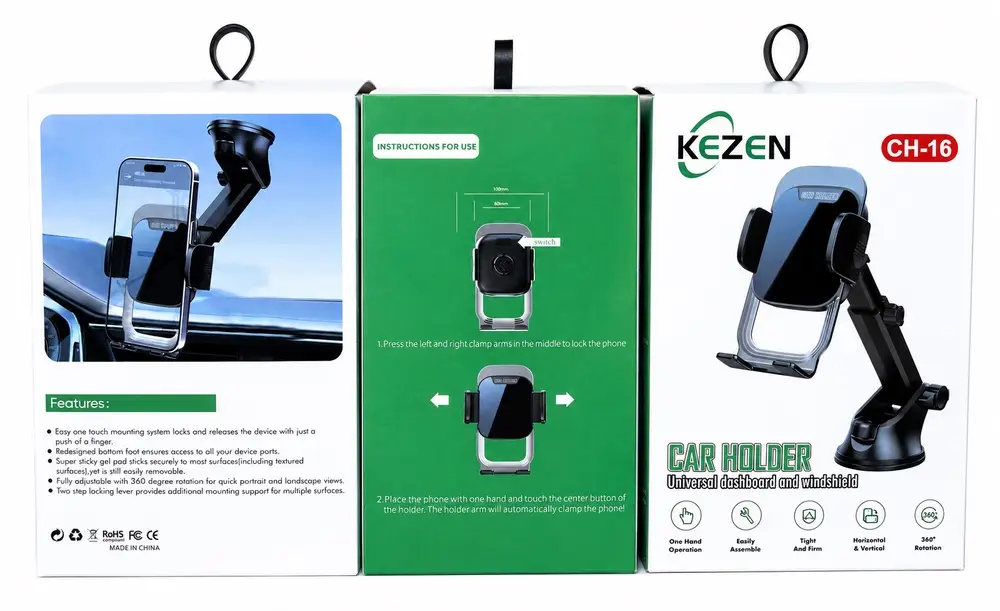 هولدر موبایل خودرو KEZEN CH-16 با قابلیت نصب روی داشبورد و شیشه، چرخش 360 درجه و نگهدارنده گوشی ماشین