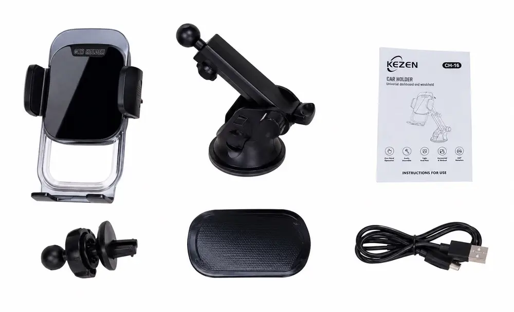 هولدر موبایل خودرو KEZEN CH-16 با قابلیت نصب روی داشبورد و شیشه، چرخش 360 درجه و نگهدارنده گوشی ماشین