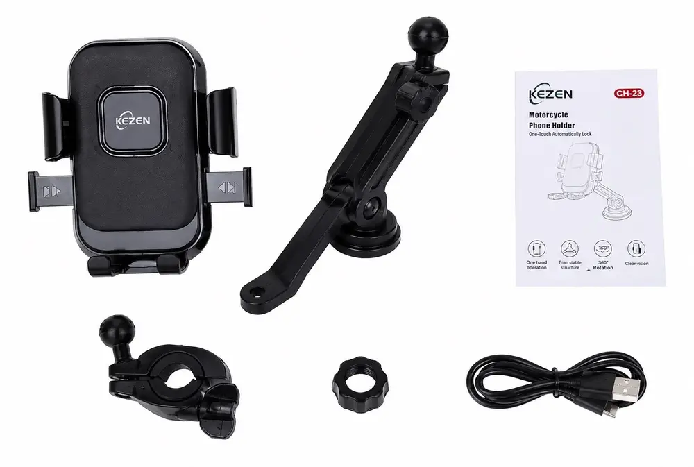 هولدر موبایل موتورسیکلت KEZEN CH-23 با قابلیت نصب روی فرمان و چرخش 360 درجه