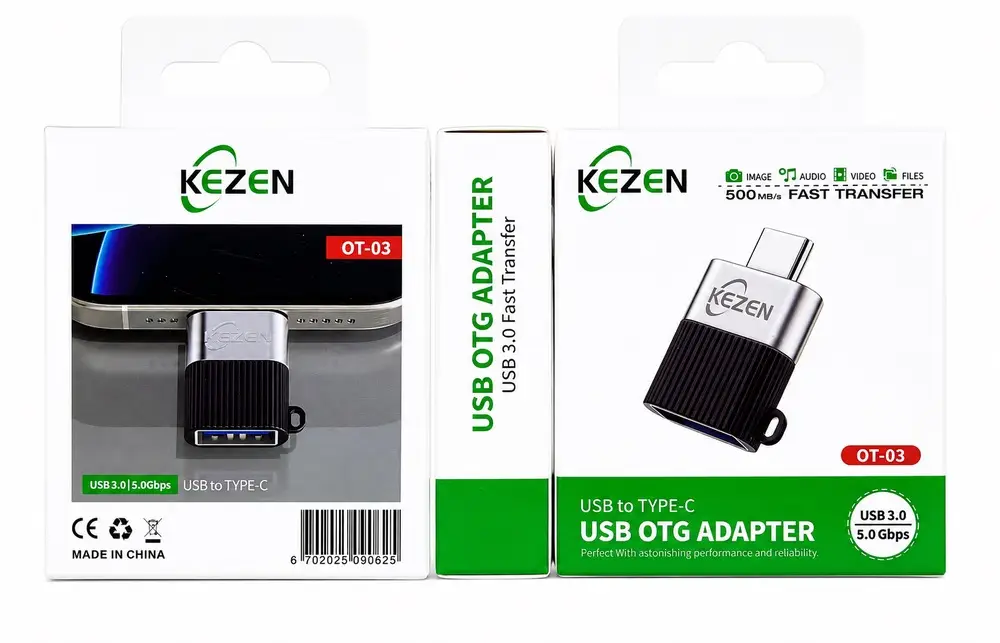 مبدل USB OTG KEZEN OT-03 تبدیل USB 3.0 به Type-C با سرعت انتقال 5Gbps