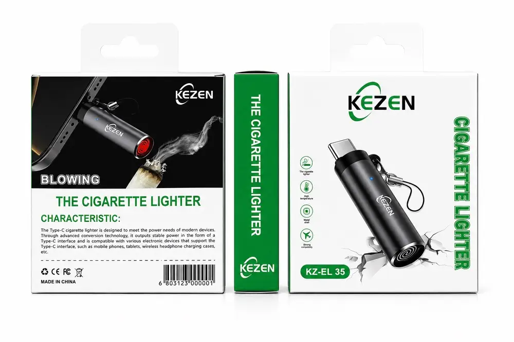 فندک برقی شارژی KEZEN مدل KZ-EL35 تایپ C بدون شعله به همراه جعبه محصول