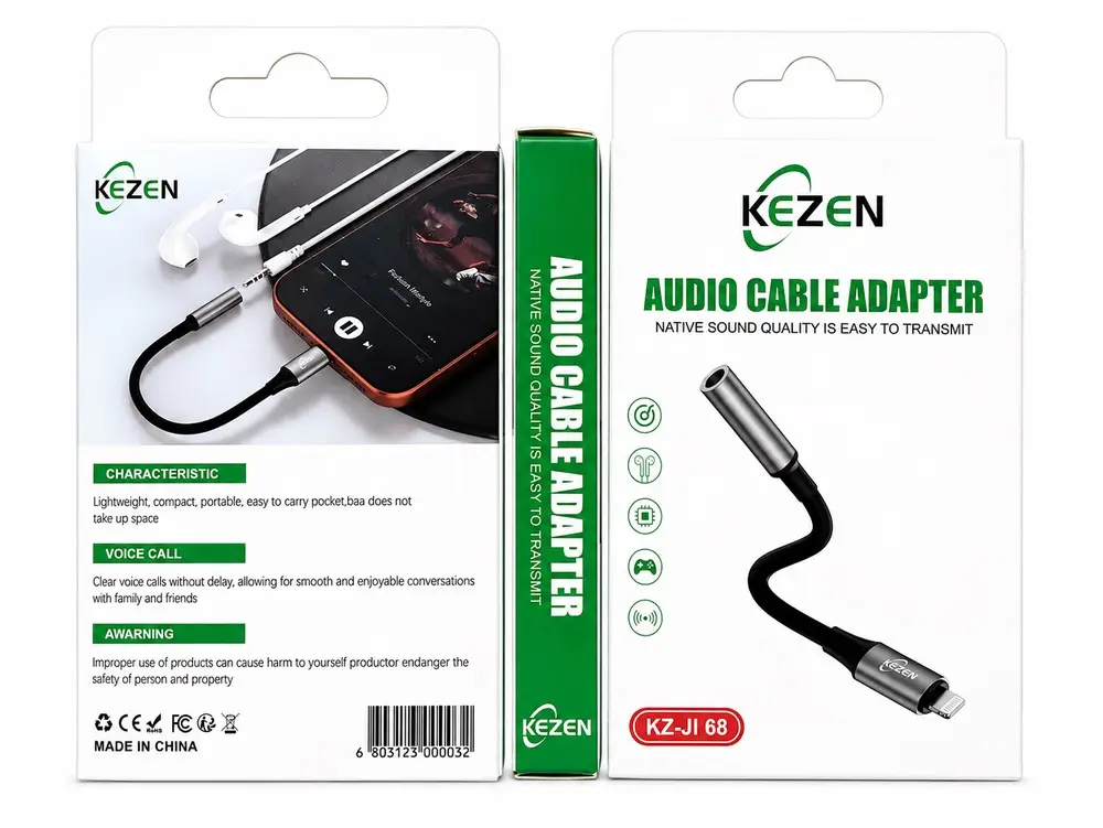 مبدل لایتنینگ به جک 3.5 میلی‌متری KEZEN مدل KZ-JI68 مناسب اتصال هندزفری و هدفون AUX به آیفون