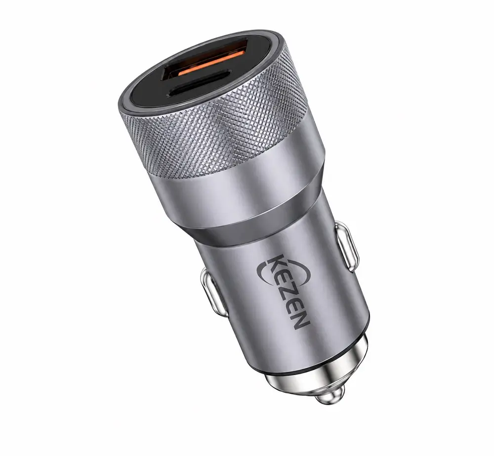 شارژر فندکی 48 وات KEZEN مدل C-833 با دو خروجی USB QC18W و Type-C PD30W، شارژر خودرو سوپر فست با بدنه فلزی، مناسب شارژ سریع انواع گوشی و تبلت