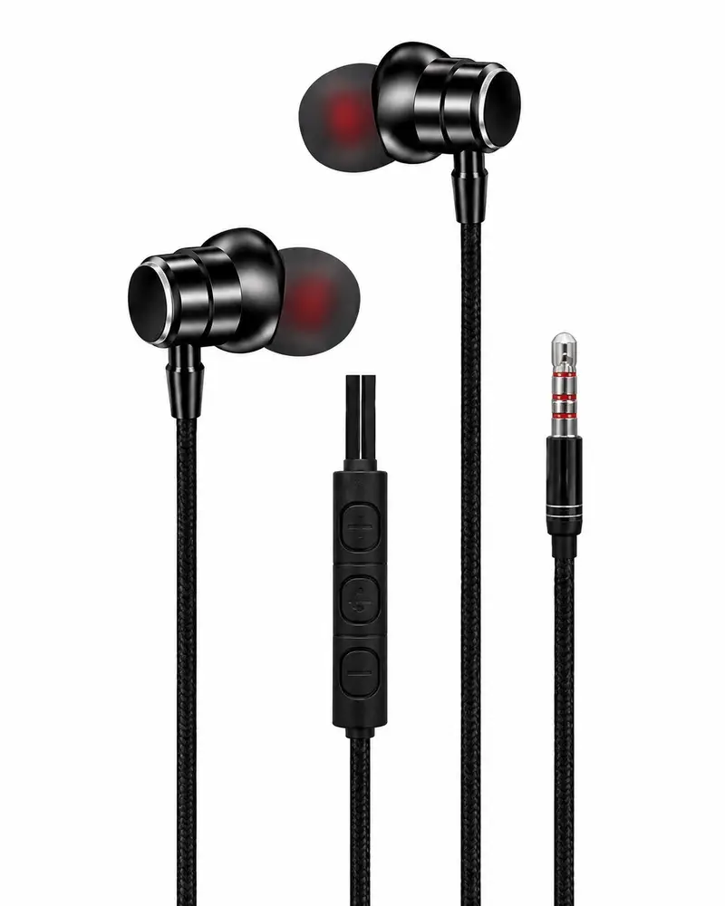 هندزفری سیمی KEZEN KZ-H962 با جک 3.5 میلی‌متری، صدای Hi-Fi، میکروفون HD، کنترل تماس و موسیقی و کابل بافته‌شده مشکی